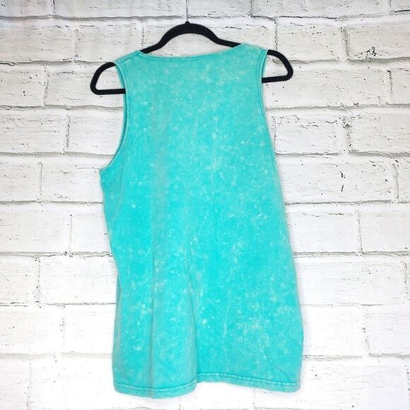 Dutch Bros Vibe Tank Top Mens Medium Mint Green Light Bleach Overall Wash Cotton - Picture 2 of 7
